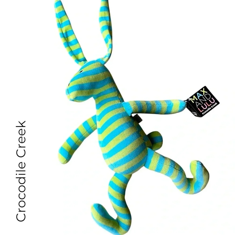 NWT CROCODILE CREEK MAX & LULU BLUE & GREEN STRIPE RABBIT | 11 INCHES SITTING